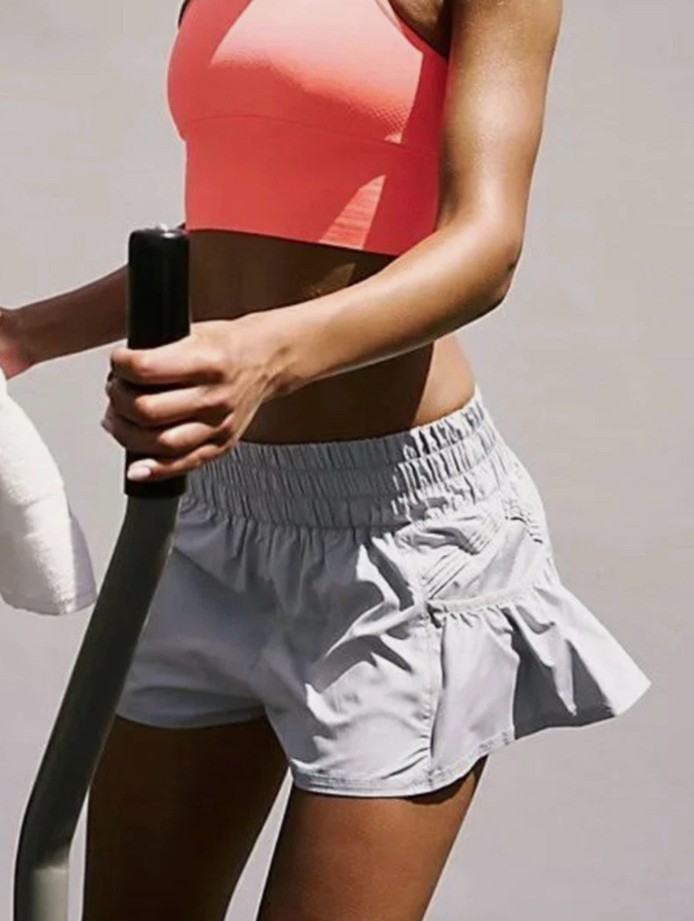 NEW FREE PEOPLE FP MOVEMENT ARTIC MIST SILVER GRAY GET YOUR FLIRT ON SHORTS SZ L